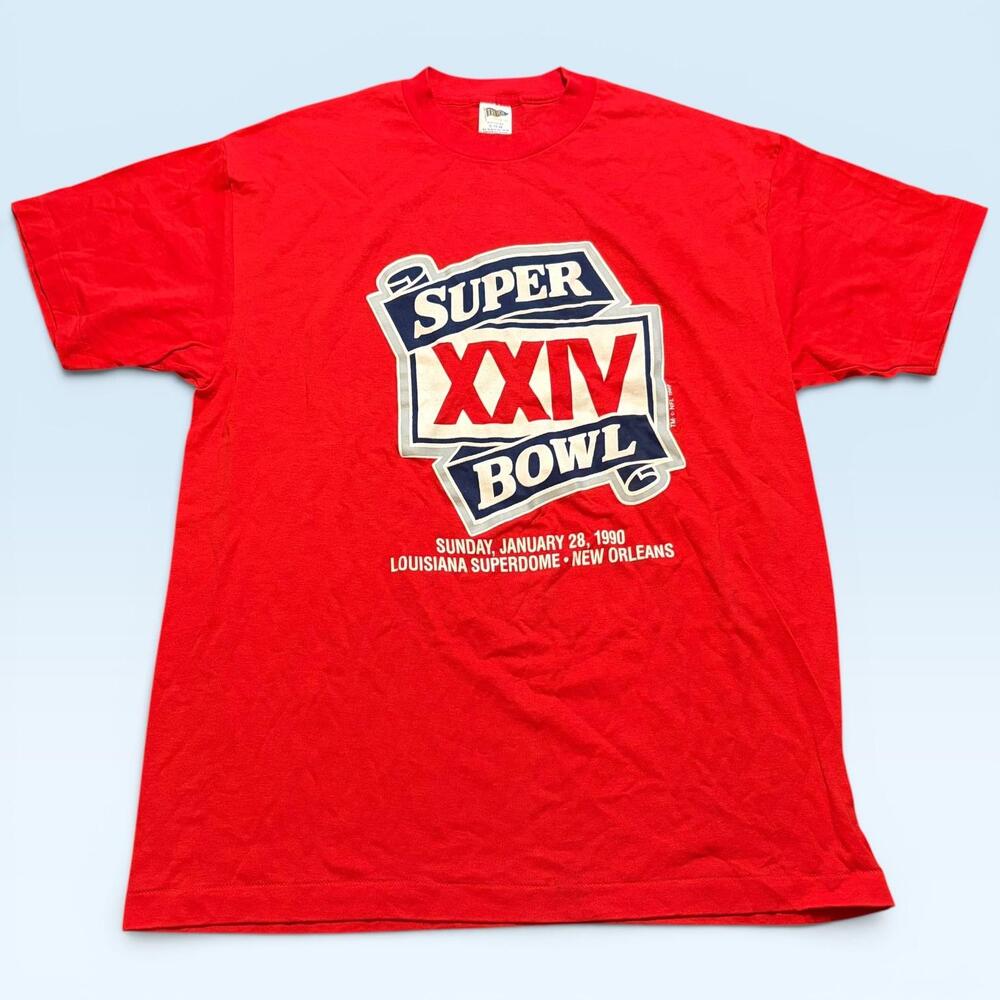 Vintage Super Bowl XXIV Shirt Mens XL Red NFL Football New Orleans Trench 90s